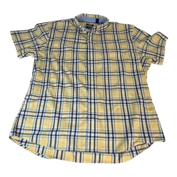 Izod Shirt Short Sleeve Button Down Plaid Yellow Blue Non Iron Stretch Classic - Picture 1 of 6